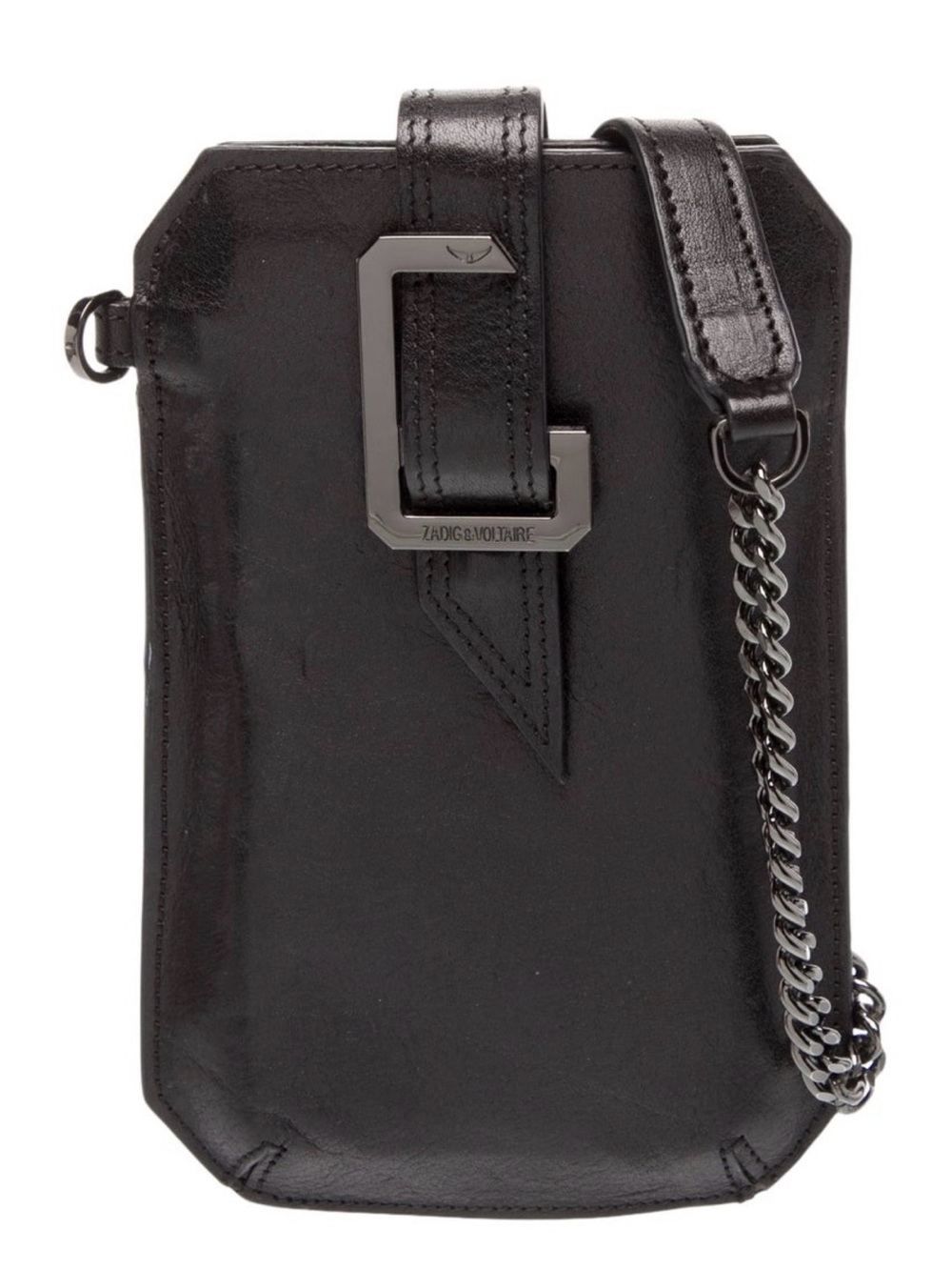 Zadig & Voltaire Black Leather Chain Strap Phone Pouch